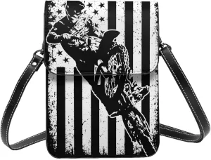 Black and Yellow Checkered Flag Leather Crossbody Phone Purse for Women Cute Wallet Bags Lightweight Mini Sling Bag