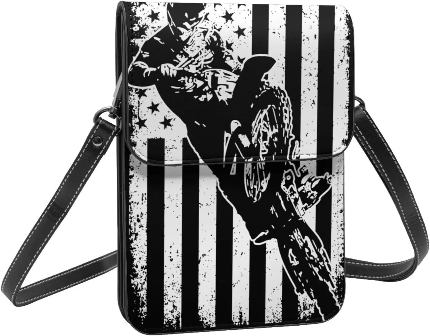 Black and Yellow Checkered Flag Leather Crossbody Phone Purse for Women Cute Wallet Bags Lightweight Mini Sling Bag