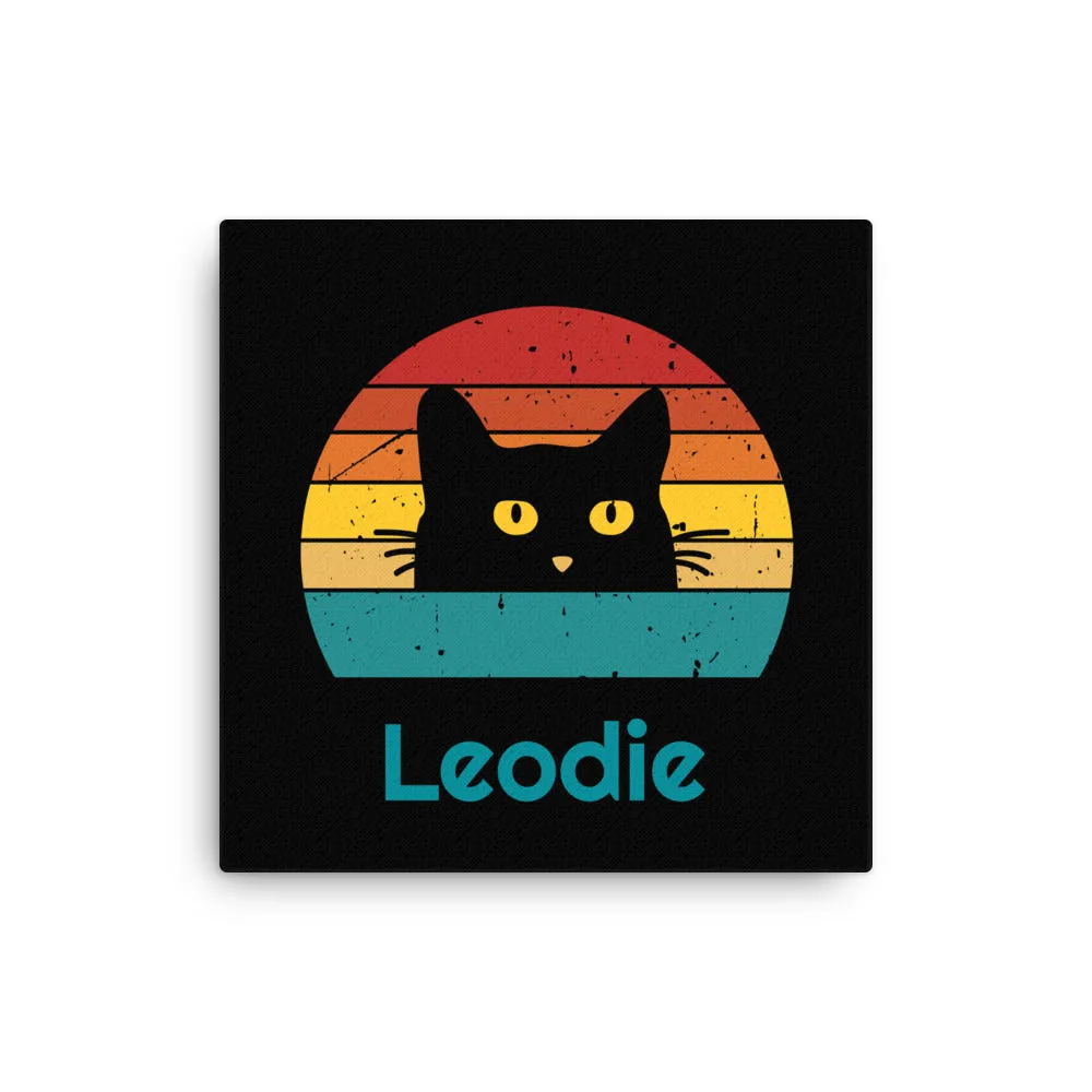 Black Cat Retro Sunset Thin Canvas Print