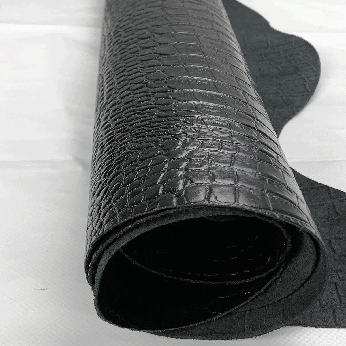 Black Croco Print Leather Matte