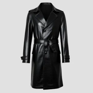 Black Crocodile Embossed Leather Coat For Men Fashion
