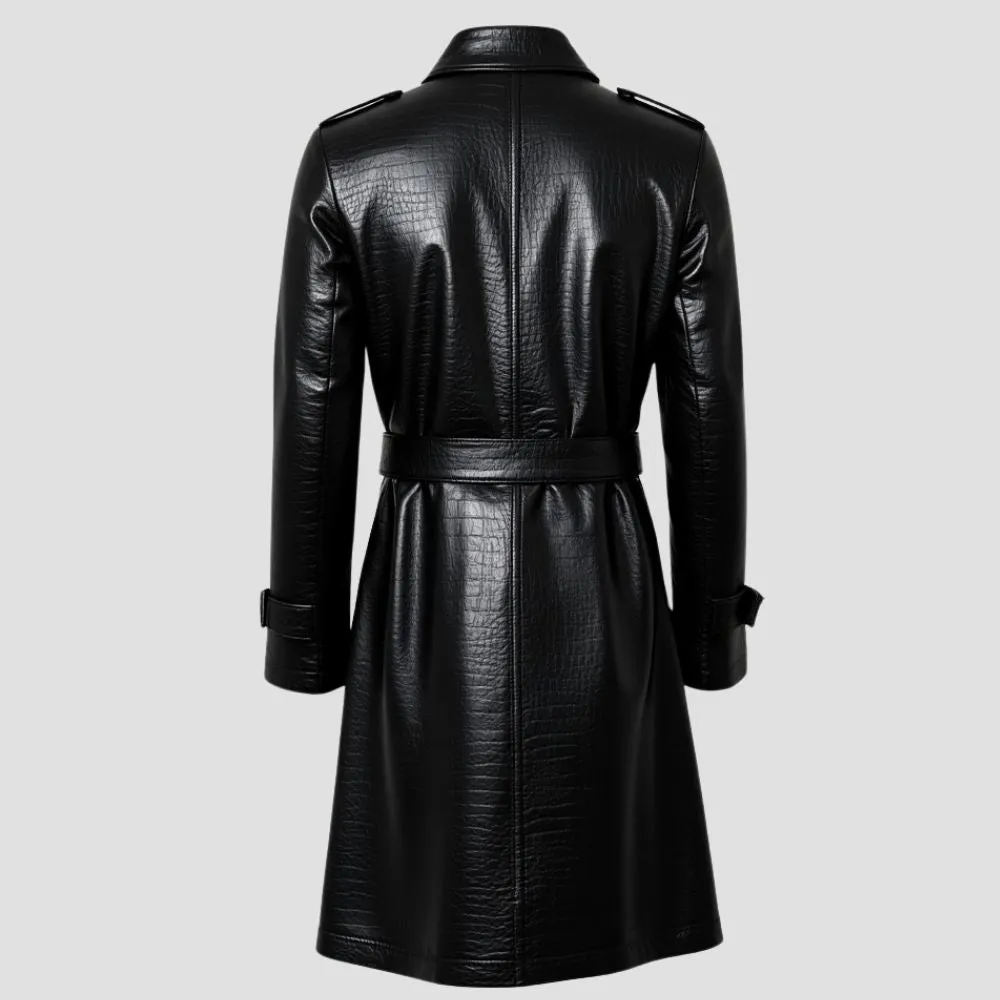 Black Crocodile Embossed Leather Coat For Men Fashion
