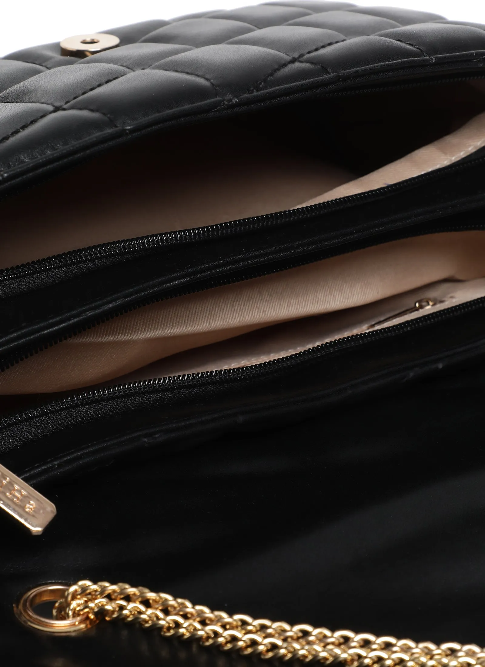 Black Quilted Double Chain Shoulder and Sling Bag