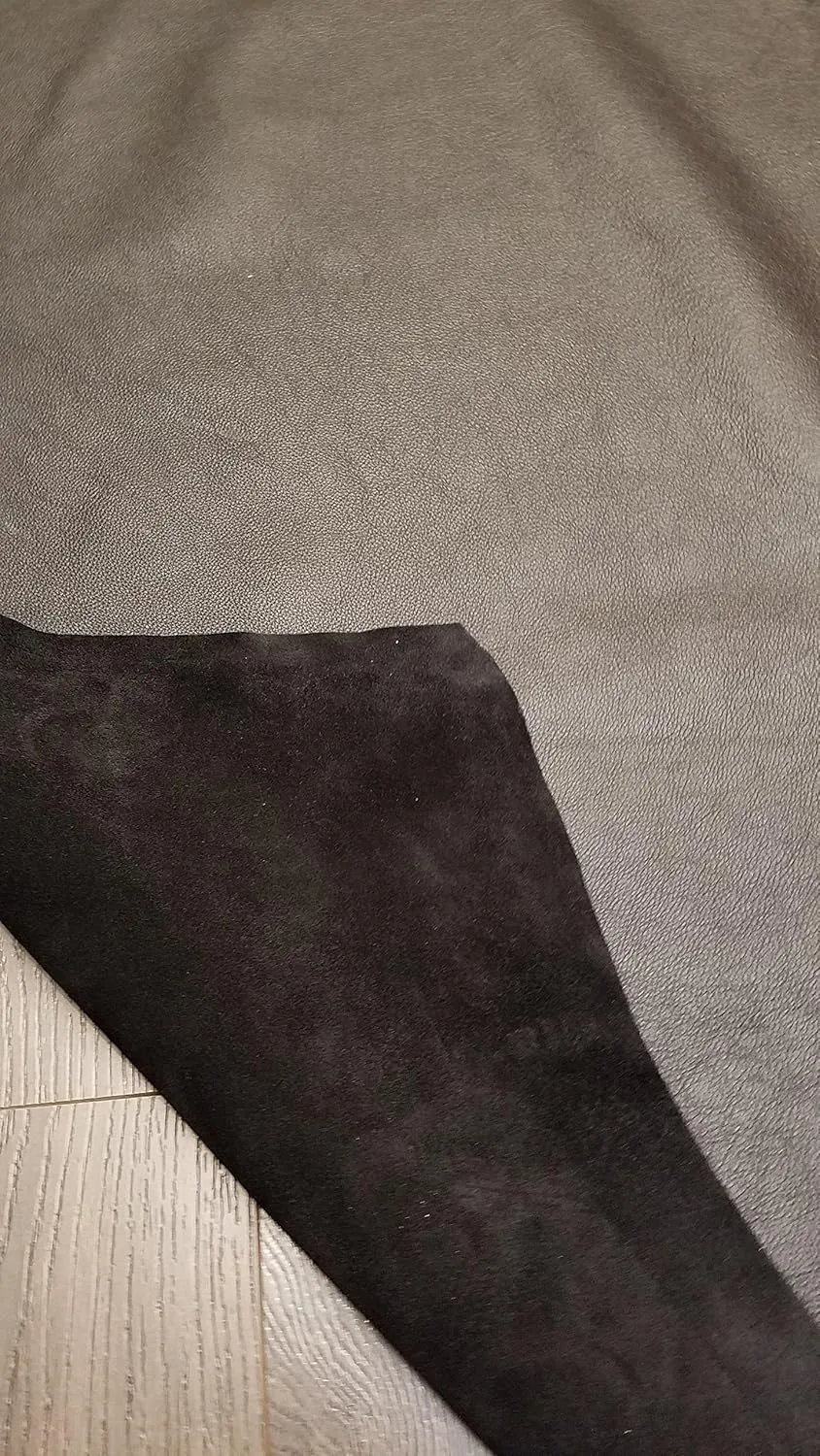 Black Upholstery Pebble Grain Cowhide Leather Various Size (20"x30" inch Cutting) for Handbag, Footwear, Upholstery Repairs
