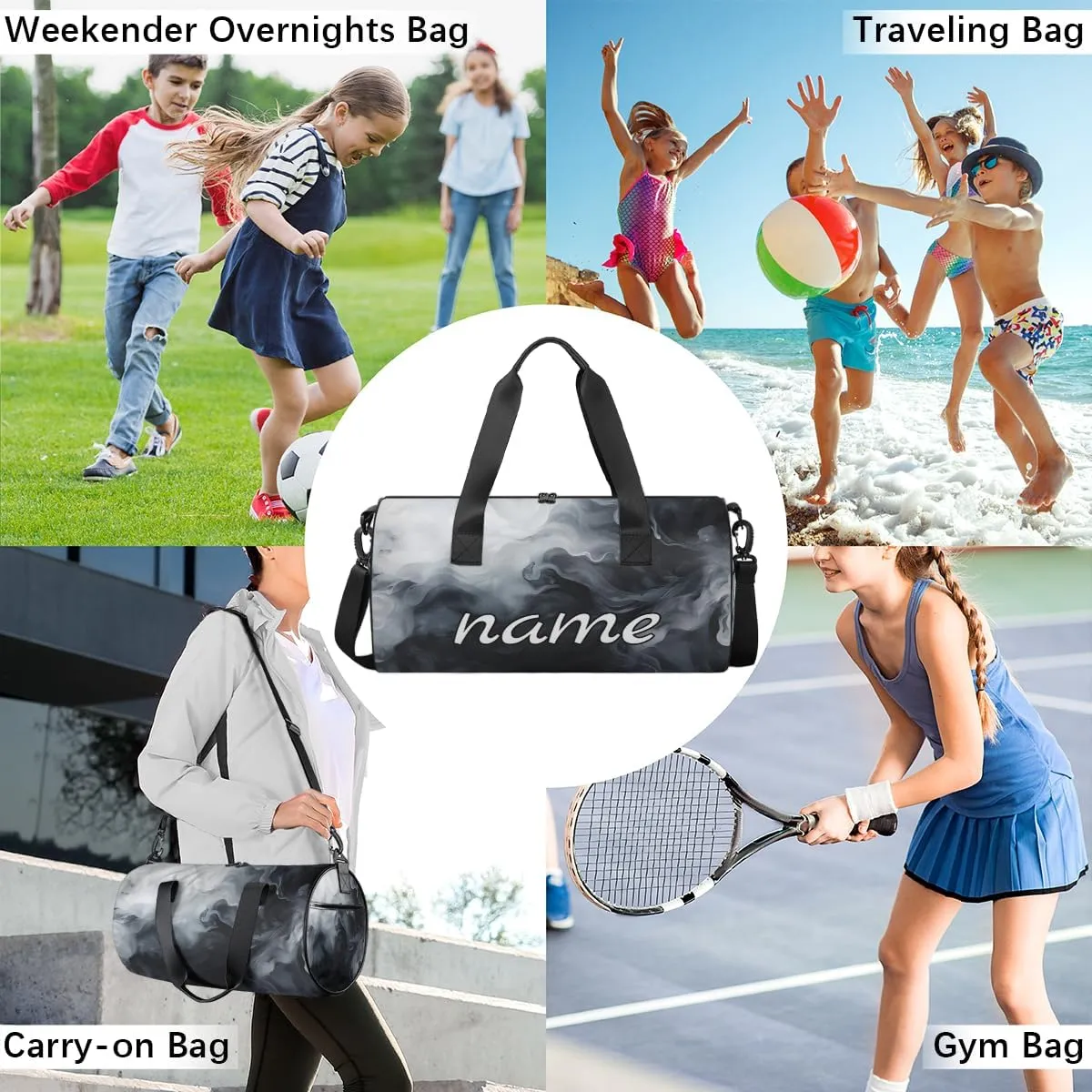 Black White Tie Dye Custom Duffel Bags Weekender Bags Custom Sport Duffel Bag Carry on Overnight Weekender Bag