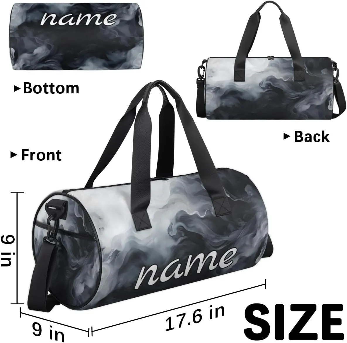 Black White Tie Dye Custom Duffel Bags Weekender Bags Custom Sport Duffel Bag Carry on Overnight Weekender Bag