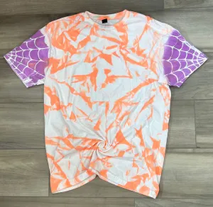 Blank Orange Tie Dye with Purple Spider Web Sleeves Top