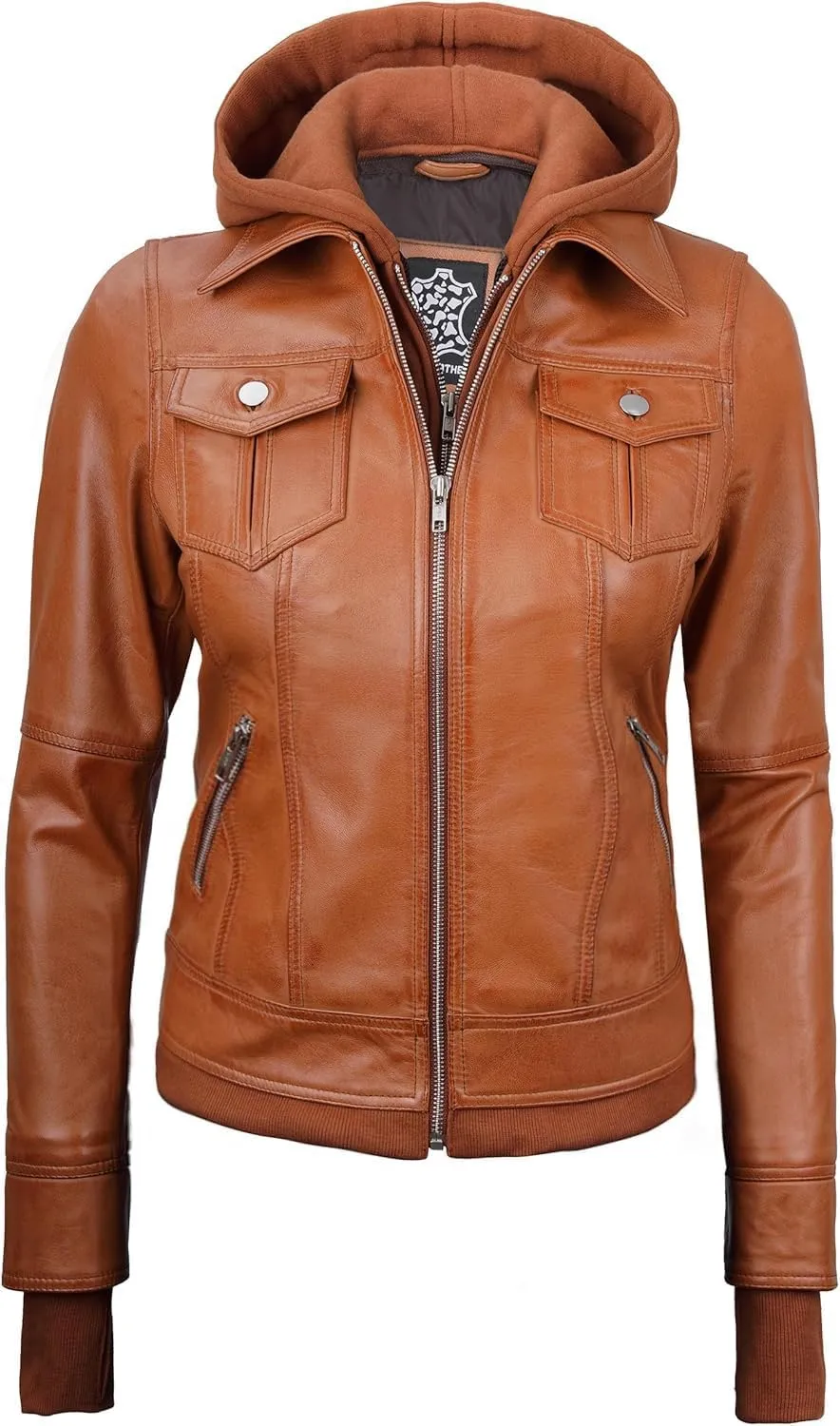 Blingsoul Leather Bomber Jacket Women - Real Lambskin Womens Leather Jackets with Removable Hood
