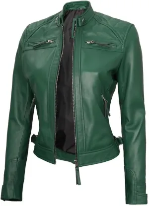 Blingsoul Leather Jacket Women - Quilted Cafe Racer Style Womens Leather Jackets