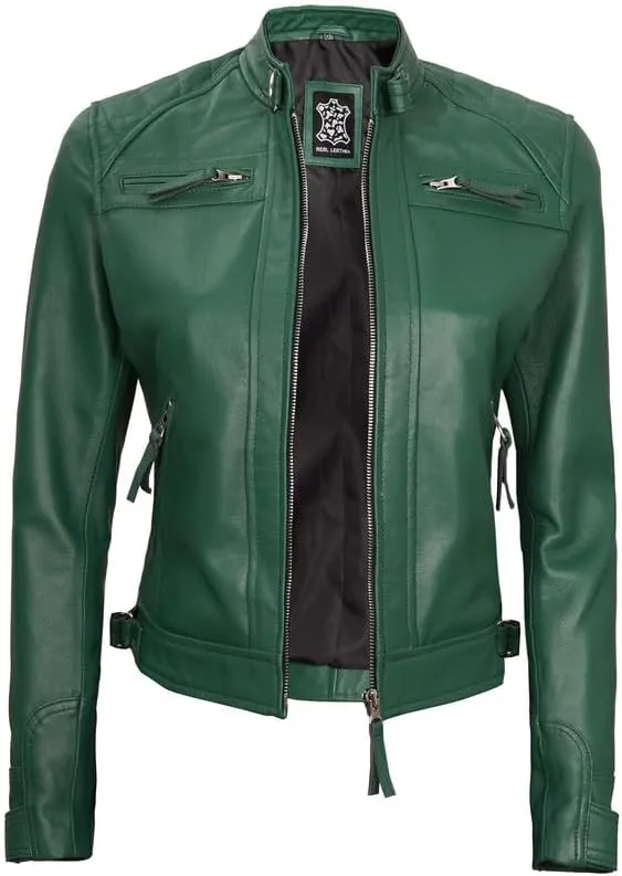 Blingsoul Leather Jacket Women - Quilted Cafe Racer Style Womens Leather Jackets