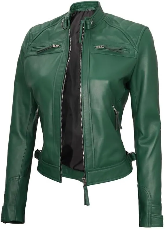 Blingsoul Leather Jacket Women - Quilted Cafe Racer Style Womens Leather Jackets
