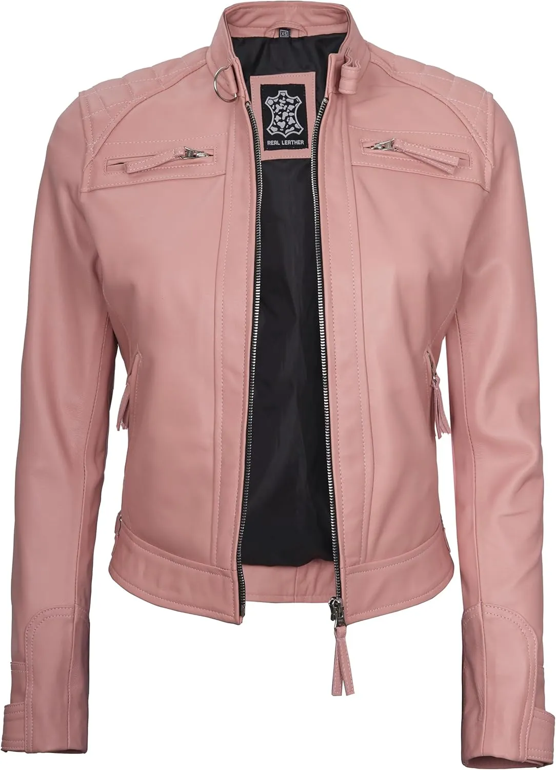 Blingsoul Leather Jacket Women - Quilted Cafe Racer Style Womens Leather Jackets