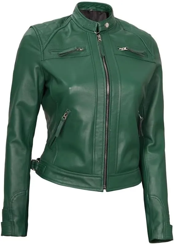Blingsoul Leather Jacket Women - Quilted Cafe Racer Style Womens Leather Jackets
