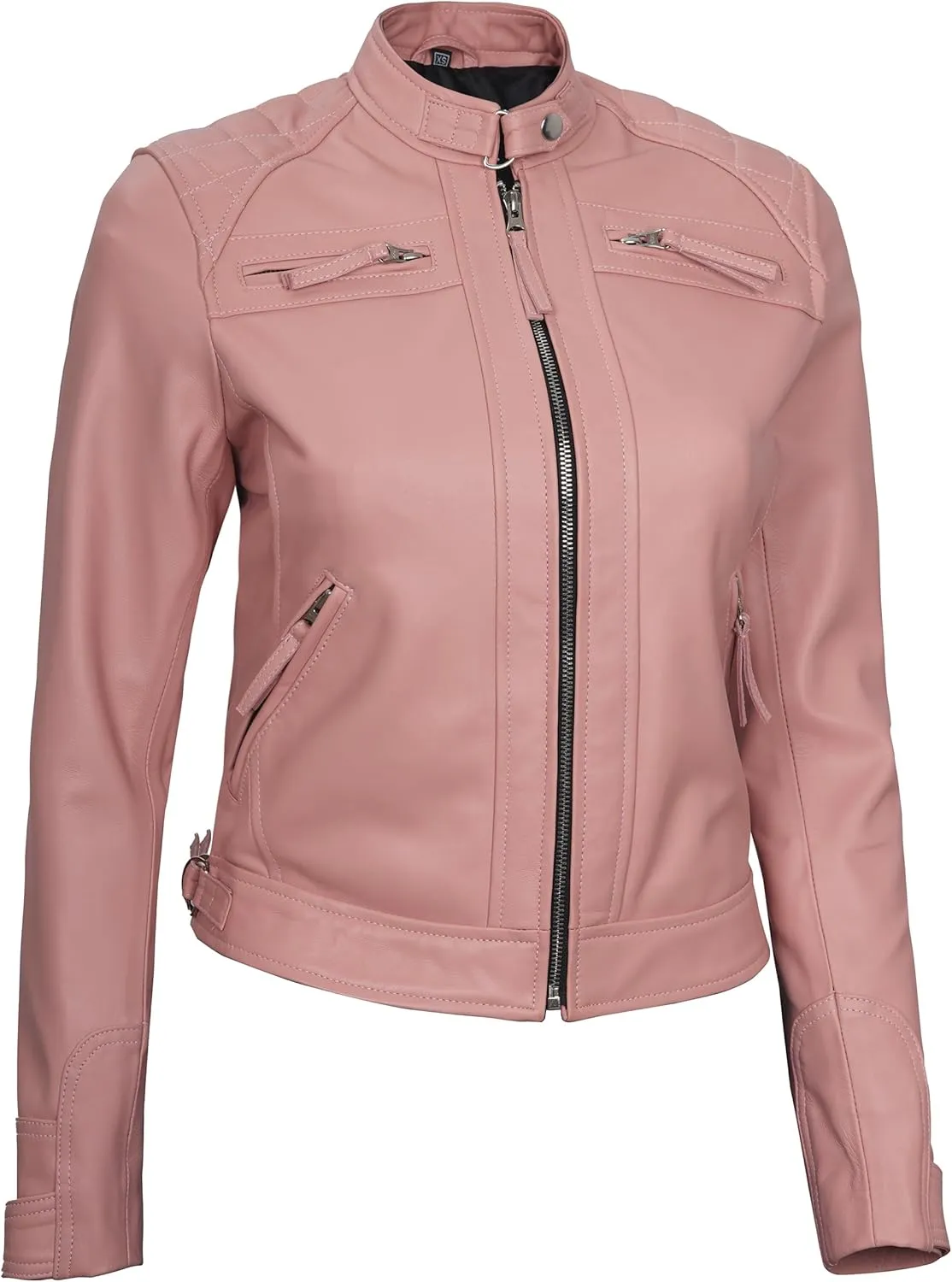 Blingsoul Leather Jacket Women - Quilted Cafe Racer Style Womens Leather Jackets