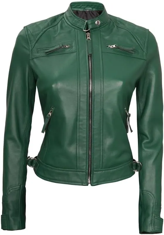 Blingsoul Leather Jacket Women - Quilted Cafe Racer Style Womens Leather Jackets