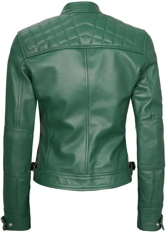 Blingsoul Leather Jacket Women - Quilted Cafe Racer Style Womens Leather Jackets