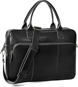 Blofinche Genuine Leather laptop briefcase mens 15.6 inch Computer Messenger shouledr work Satchel bags Black