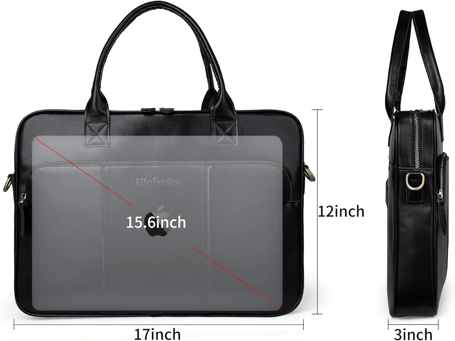 Blofinche Genuine Leather laptop briefcase mens 15.6 inch Computer Messenger shouledr work Satchel bags Black