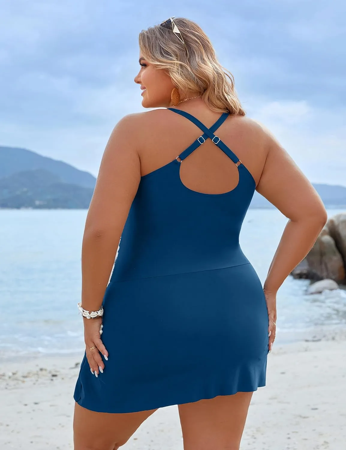 Blooming Jelly Women Plus Size Swim Dress Swimsuit One Piece Tummy Control Bathing Suits Modest Criss Cross Swim Suits