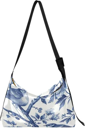 Blue White Porcelain Shoulder Bag for Women Waterproof PU Leather Hobo Bags Crossbody Purse with Zipper Closure