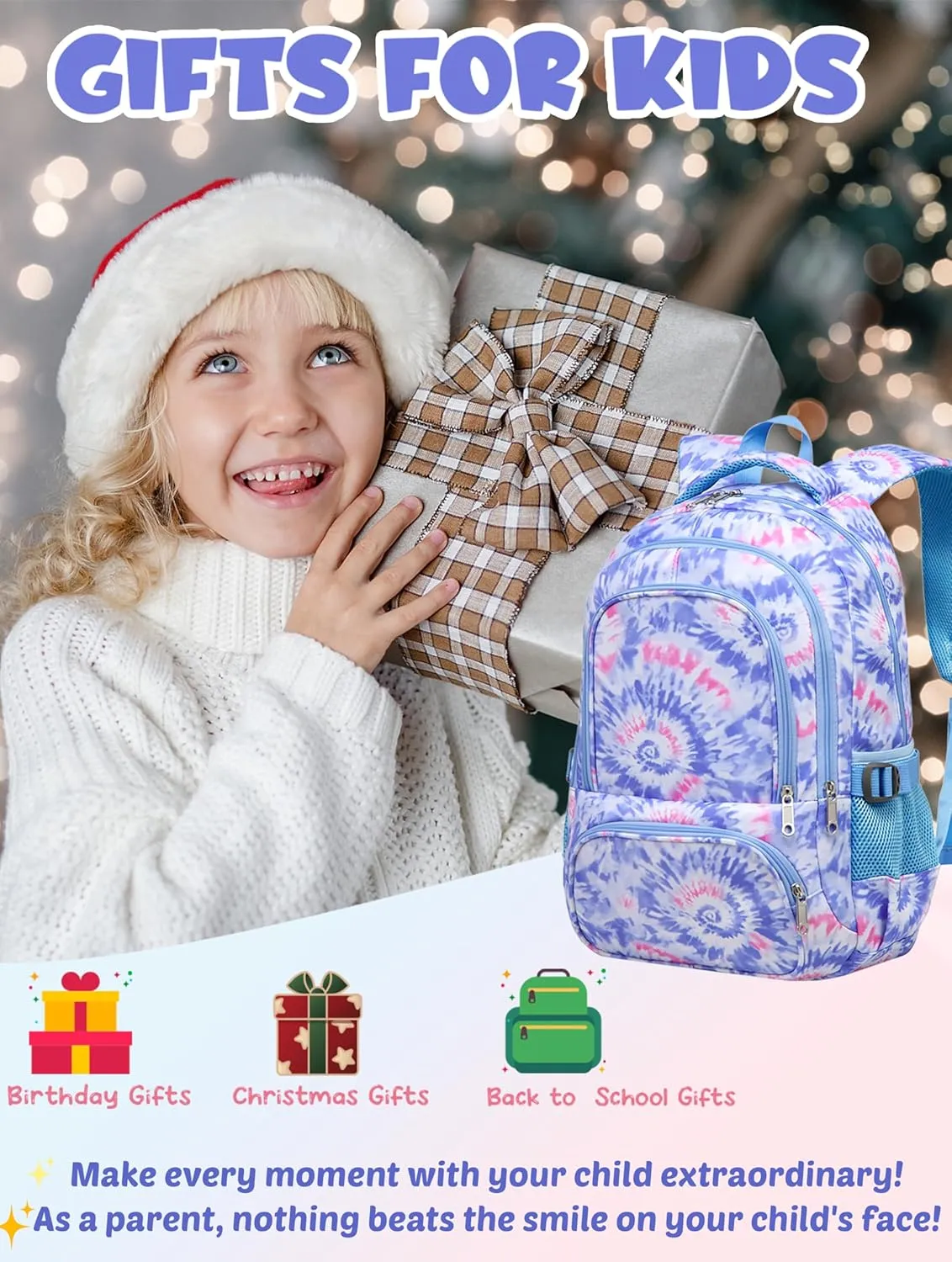 BLUEFAIRY Kids Backpack for Girls Elementary Primary Middle School Bags for Aged 8-10 for Teens Childs Bookbags Back to School Book Bags Cute Mochilas para Niñas Tie-dye Violet