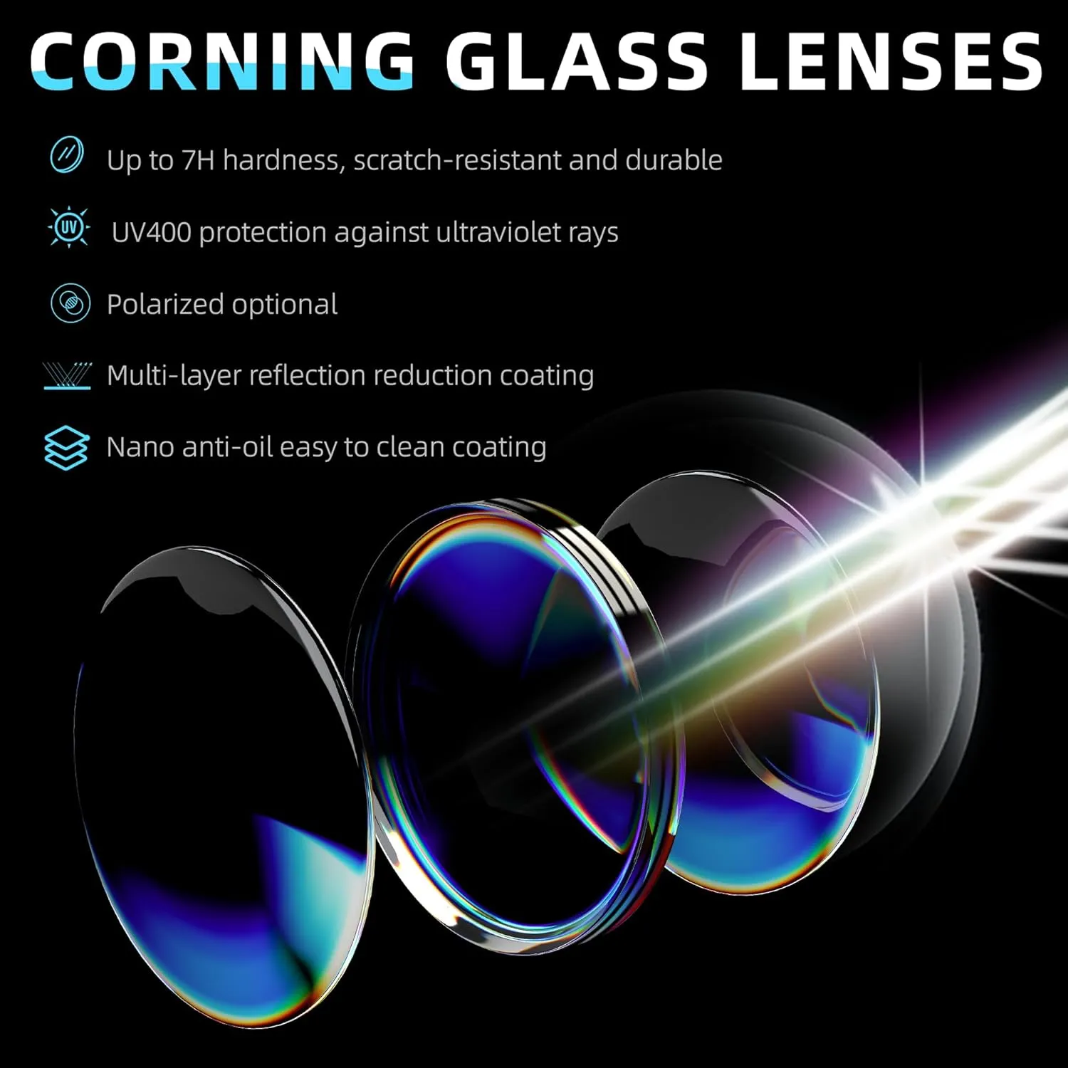Bnus corning glass lens polarized sunglasses for men & Women italy made w. High Performance Plastic Lens option