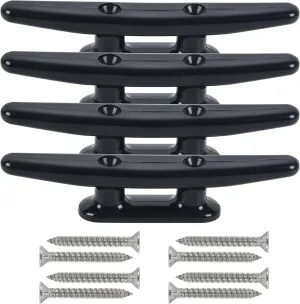 Boat Dock Cleats 4"/5"/6"/8" (4, 6 Pack) Black Nylon Boat Cleats with Hardware Boat Rope Cleat Tie Downs Dock Cleat