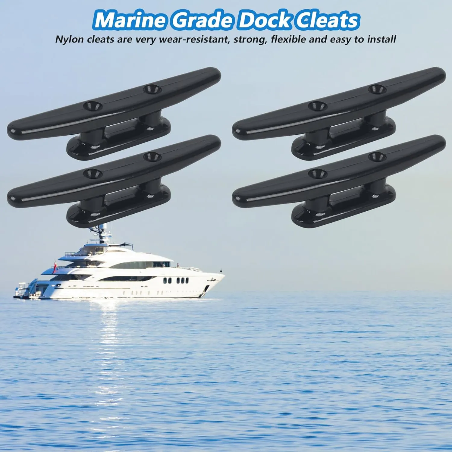Boat Dock Cleats 4"/5"/6"/8" (4, 6 Pack) Black Nylon Boat Cleats with Hardware Boat Rope Cleat Tie Downs Dock Cleat