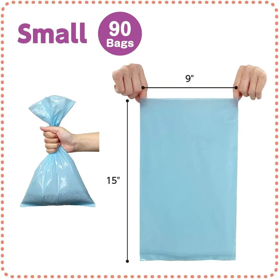 BOS Amazing Odor Sealing Cat Waste Bags - Durable and Unscented [Size: S, Color: light blue] (90 count, Pack of 2) (180 Bags)★May be too small to get a litter scoop inside!