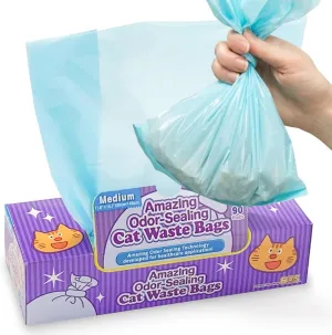 BOS Amazing Odor Sealing Cat Waste Disposal Bags - Durable and Unscented [Size: M, Color: Light blue] (90 count, Pack of 1) (90 Bags)