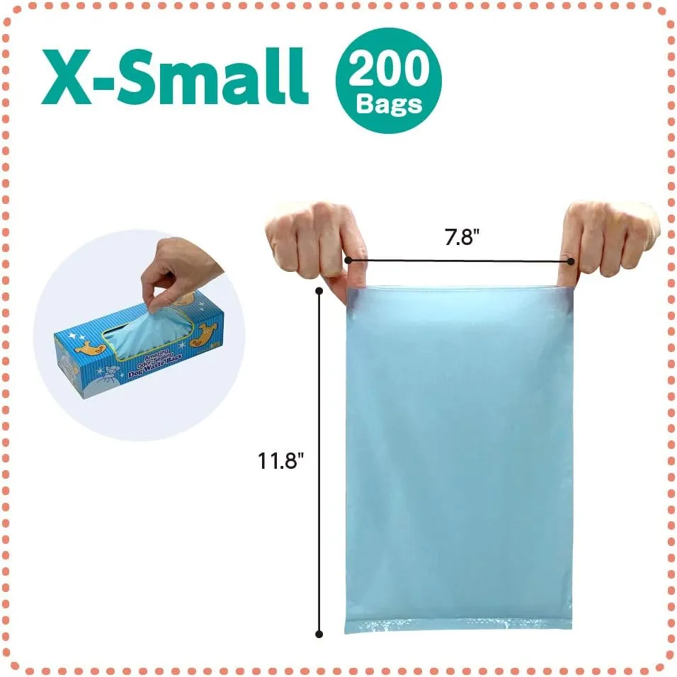 BOS Amazing Odor Sealing Dog Poop Bags - Durable and Unscented [Size: XS, Color: Light Blue] (200 Count, Pack of 2) (400Bags)