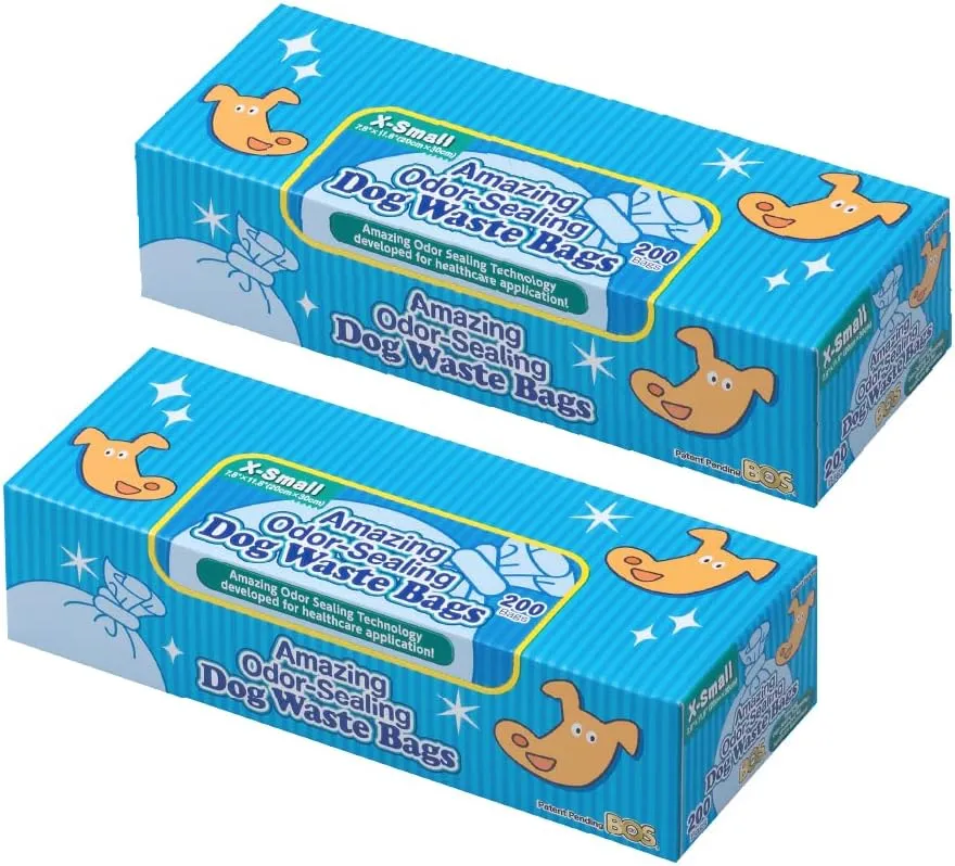 BOS Amazing Odor Sealing Dog Poop Bags - Durable and Unscented [Size: XS, Color: Light Blue] (200 Count, Pack of 2) (400Bags)