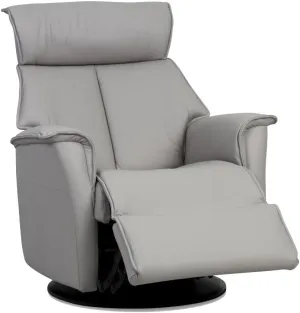 Boss Large RG 387 Leather Relaxer Recliner Swivel Glider Chair - Manual Recline Trend Cinder Grey Leather -