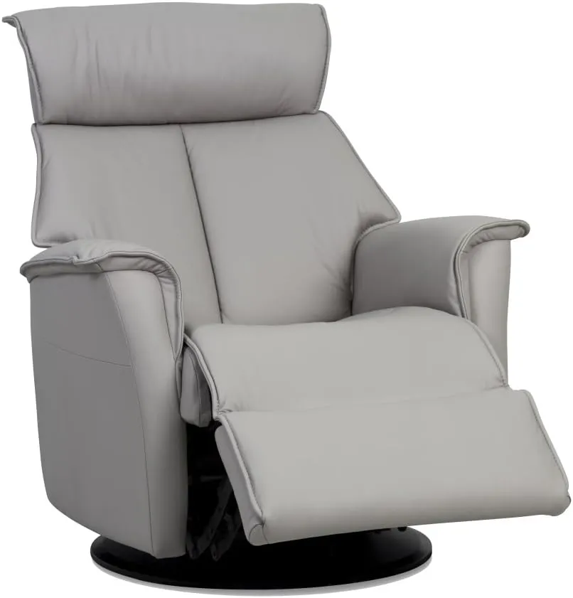 Boss Large RG 387 Leather Relaxer Recliner Swivel Glider Chair - Manual Recline Trend Cinder Grey Leather -