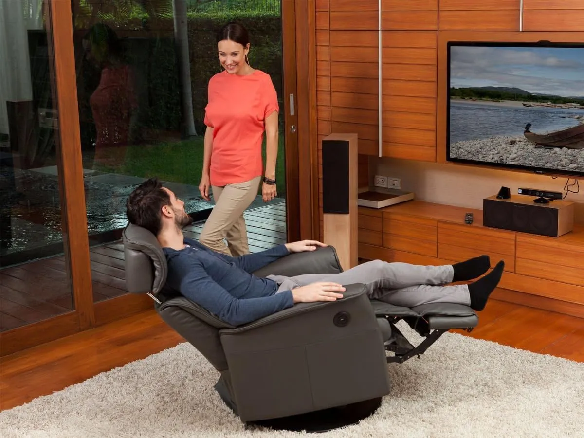 Boss RM 287 Leather Relaxer Recliner Swivel Glider Chair - Power Recline Trend Pebble Leather -