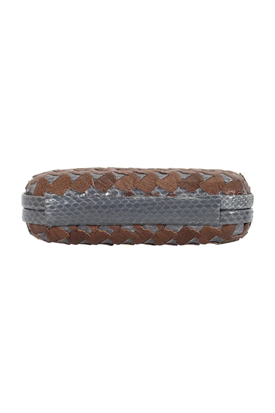 BOTTEGA VENETA Grey Snakeskin and Brown Leather Laser Cut Clutch