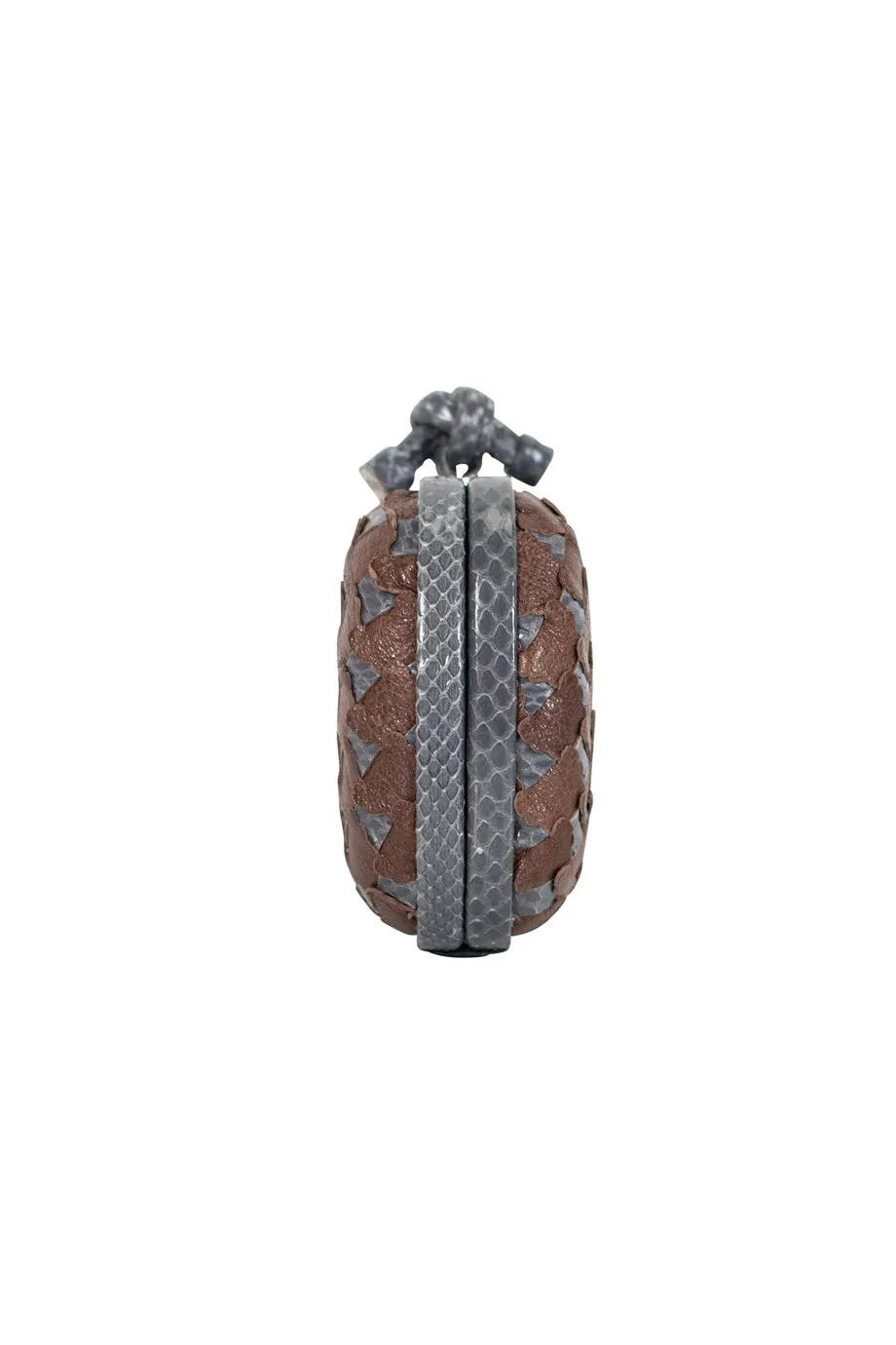 BOTTEGA VENETA Grey Snakeskin and Brown Leather Laser Cut Clutch