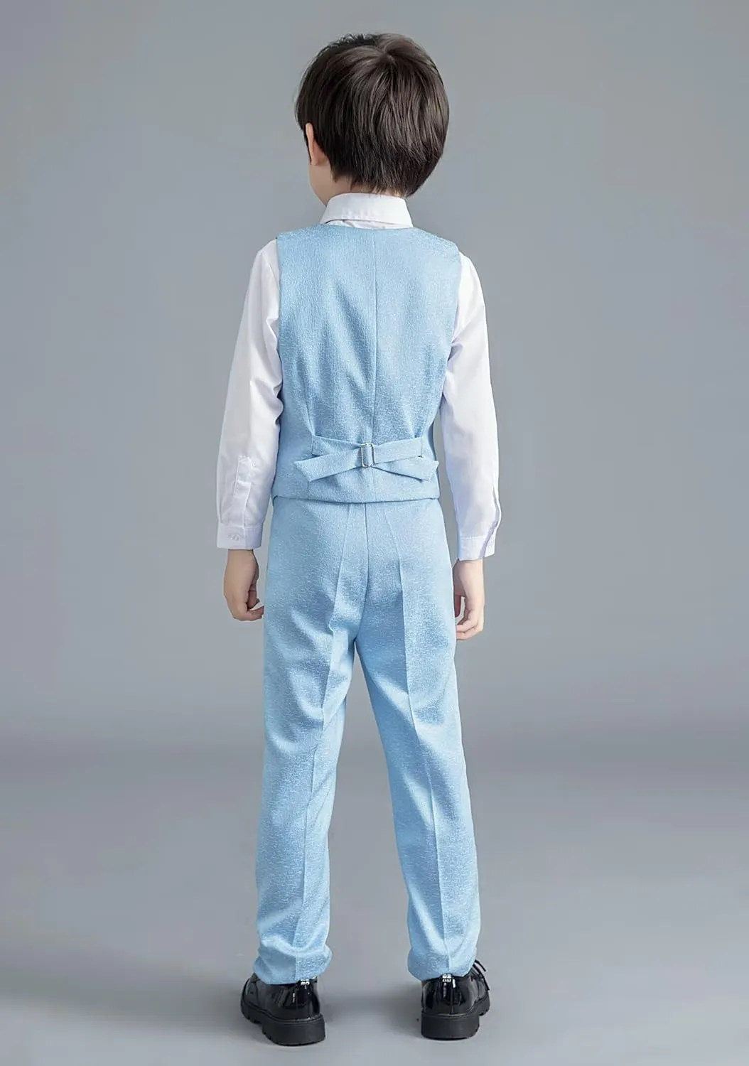 Boys Suit Plaid Stripes Suits for Boys 4 Piece Formal Wedding Outfit Slim Fit Suit Vest Pants Shirt Set with Bow Tie