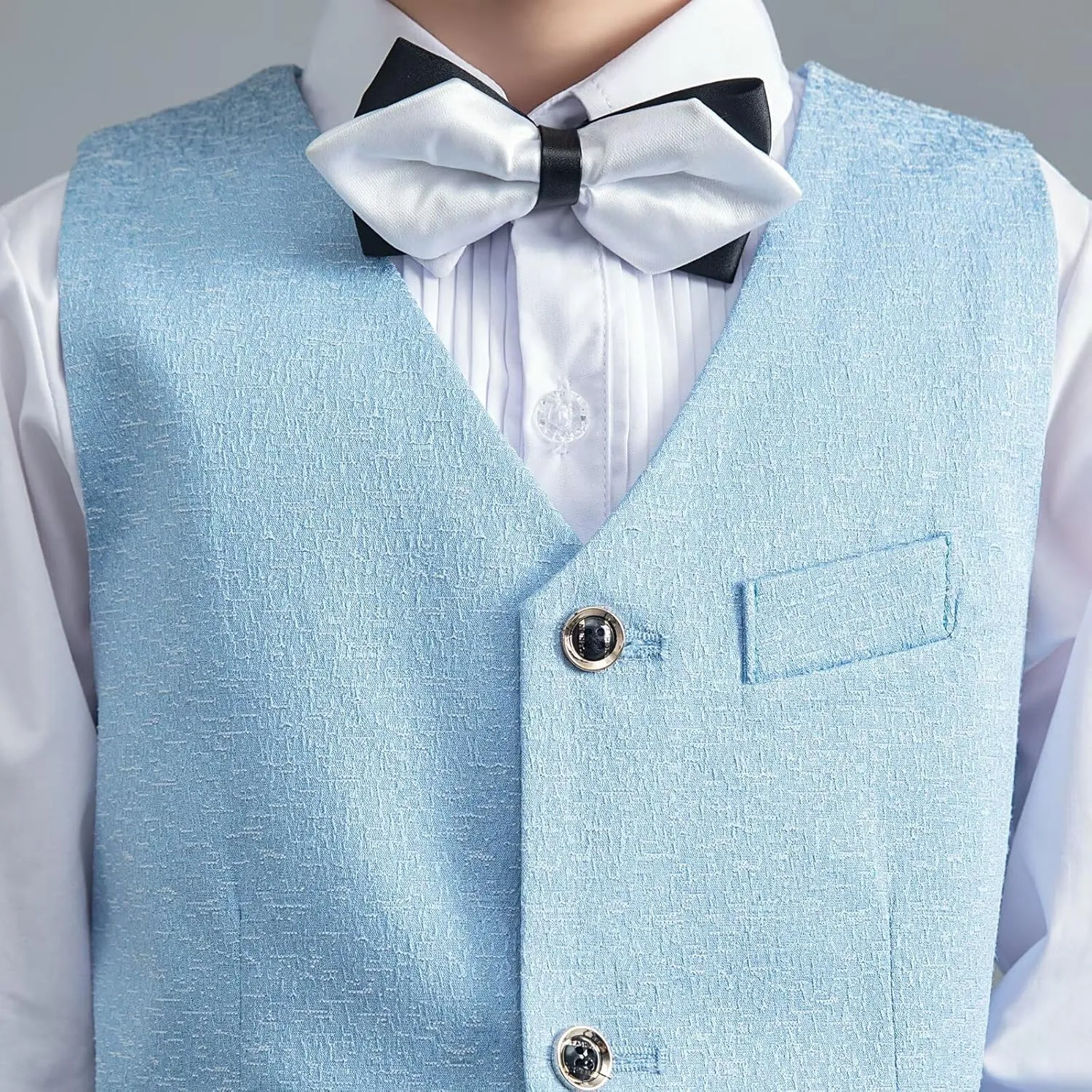 Boys Suit Plaid Stripes Suits for Boys 4 Piece Formal Wedding Outfit Slim Fit Suit Vest Pants Shirt Set with Bow Tie