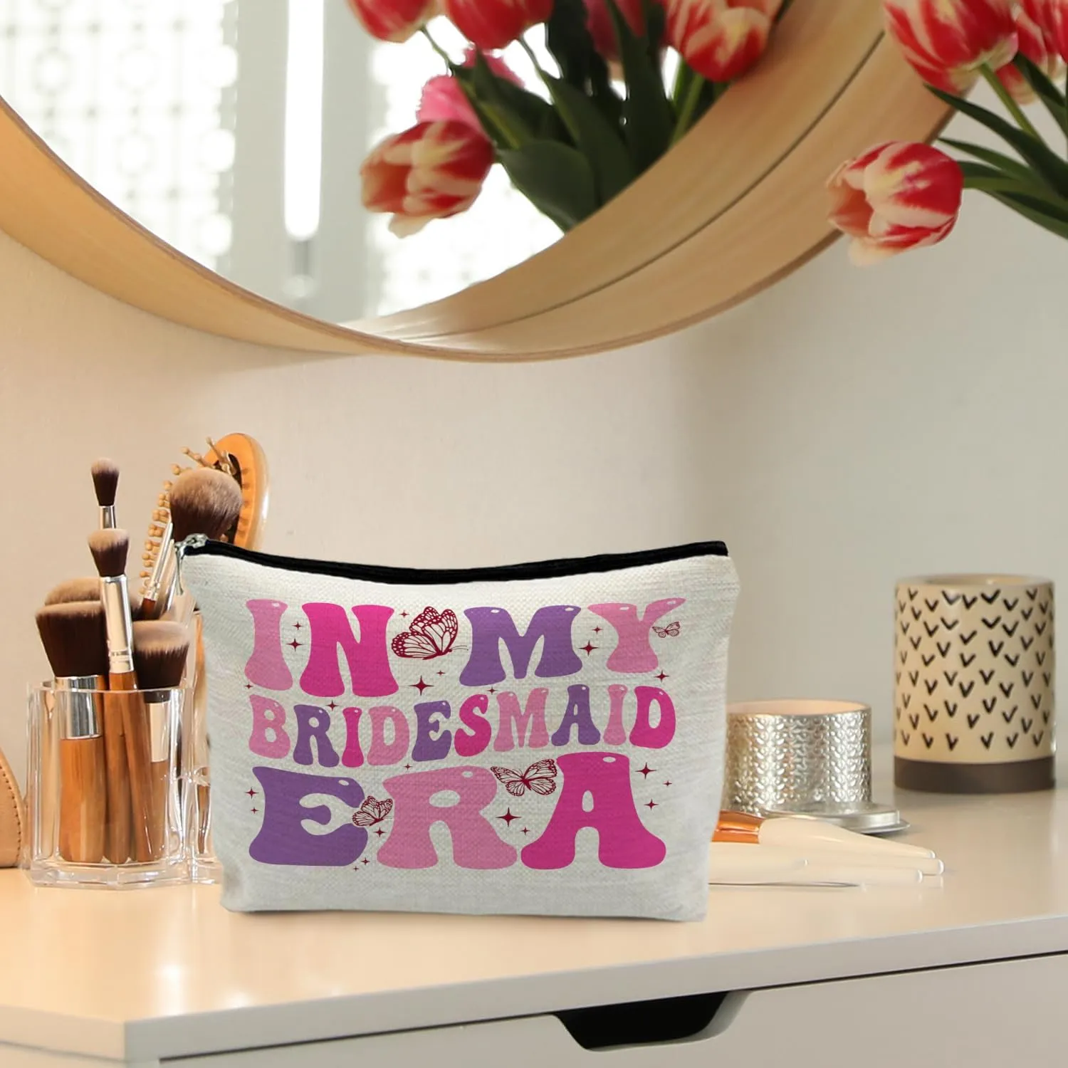 Bridesmaid Makeup Bag, Bridesmaid Gifts for Wedding Day, Bridal Party Gifts, Bridal Party Favors, Bridesmaid Thank You Gifts, Groovy In My Bridesmaid Era Cosmetic Bag Toiletry Bag