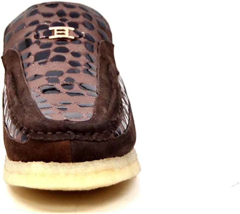 British Collection - Stone Croc Leather and Suede Brown Slip On Shoes