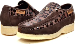 British Collection - Stone Croc Leather and Suede Brown Slip On Shoes