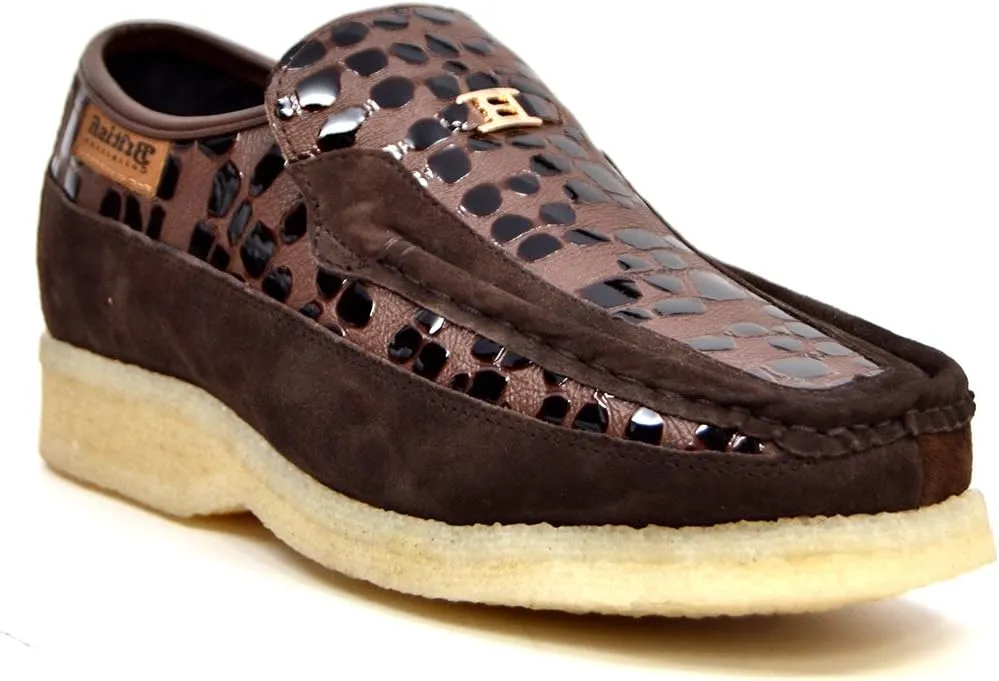 British Collection - Stone Croc Leather and Suede Brown Slip On Shoes
