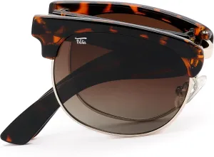 Browline Folding Sunglasses Polarized, UV400, UVA, UVB Protection for Men Women, Folding Sunglasses Leather Case