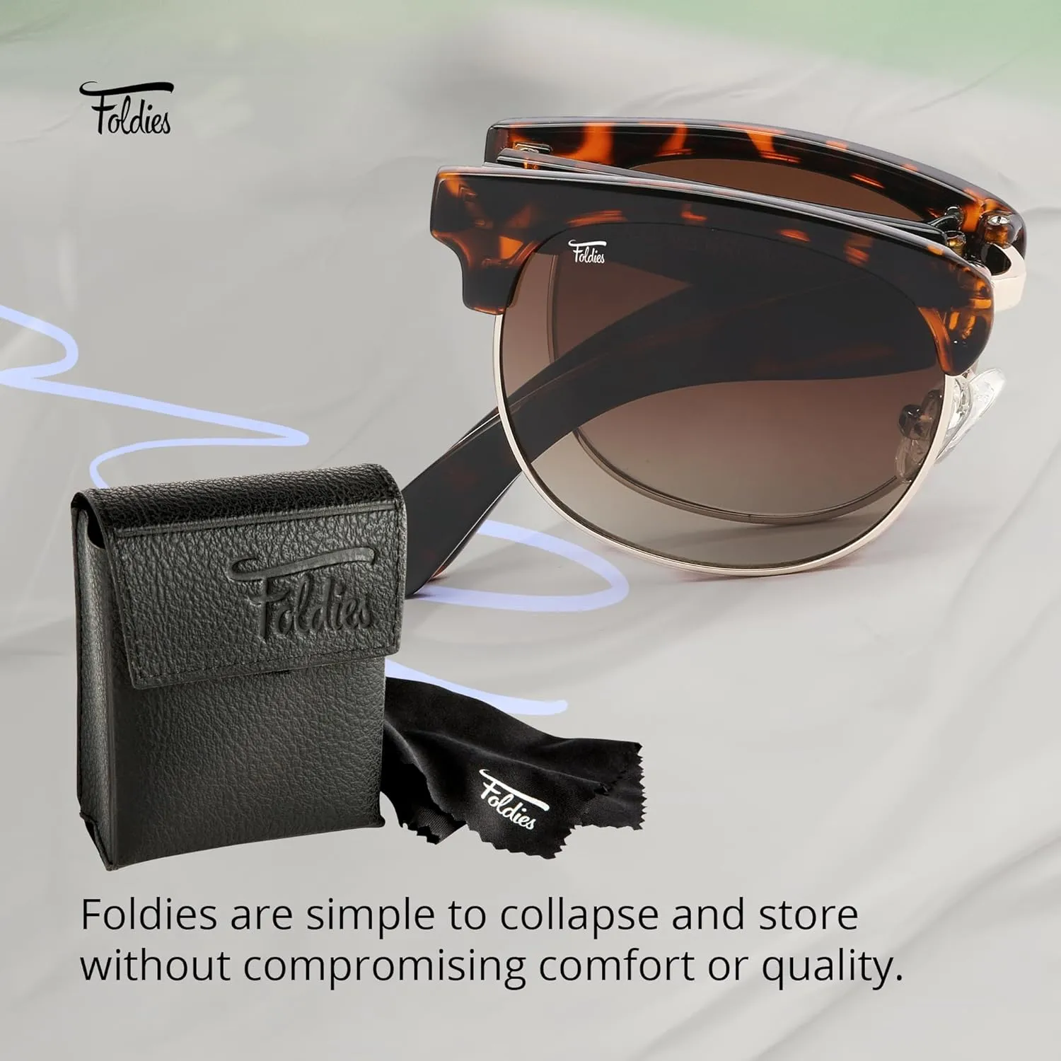Browline Folding Sunglasses Polarized, UV400, UVA, UVB Protection for Men Women, Folding Sunglasses Leather Case
