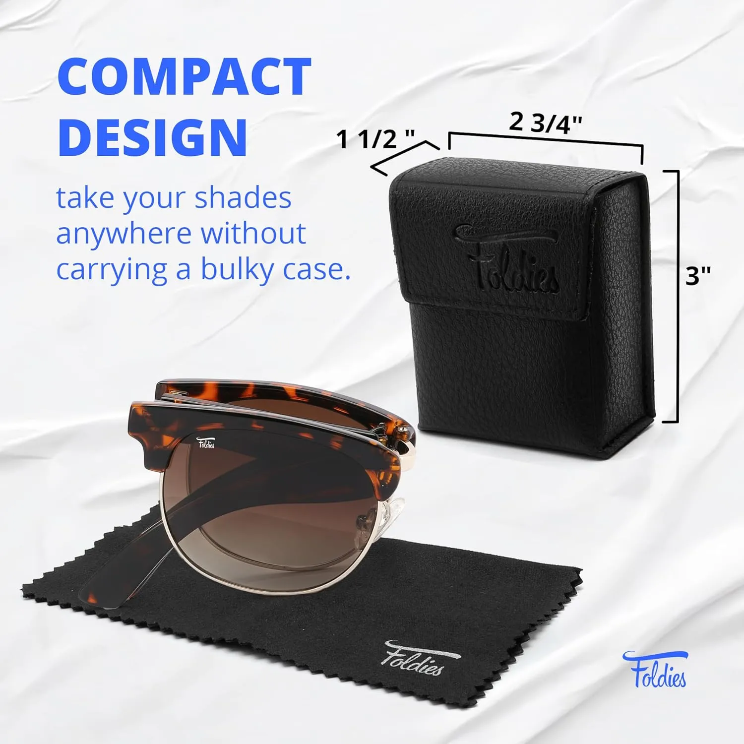 Browline Folding Sunglasses Polarized, UV400, UVA, UVB Protection for Men Women, Folding Sunglasses Leather Case