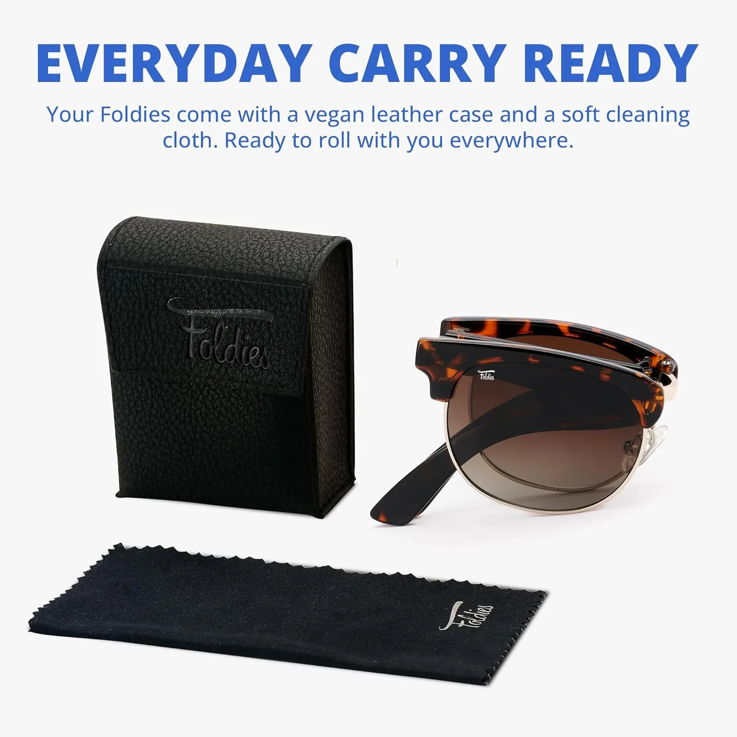 Browline Folding Sunglasses Polarized, UV400, UVA, UVB Protection for Men Women, Folding Sunglasses Leather Case