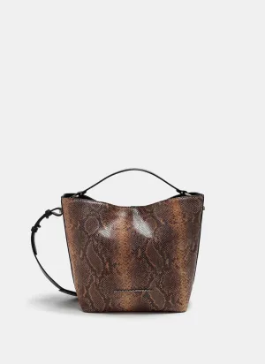 Brown Snake Embossed Leather Bucket