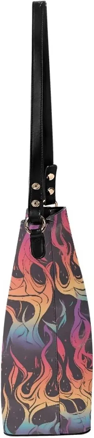 Bucket Bag Rainbow Stripes Shoulder Purses for Women, Tie Dye Hobo Tote Ladies Crossbody Bag PU Leather