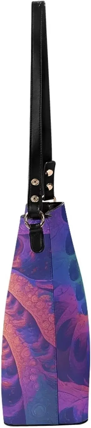 Bucket Bag Rainbow Stripes Shoulder Purses for Women, Tie Dye Hobo Tote Ladies Crossbody Bag PU Leather